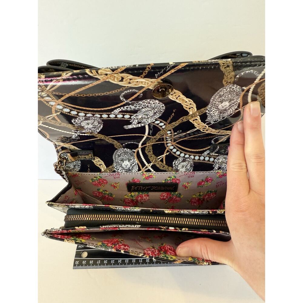 Betsey Johnson XODANI Black Animal Print Leopard Chain Wallet Crossbody Purse - Picture 8 of 14